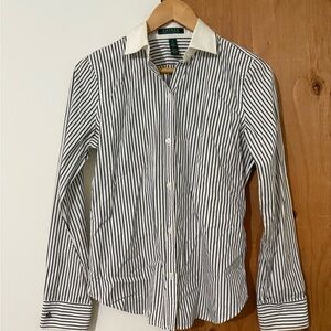 Lauren Ralph Lauren Black and White Striped Dress Shirt